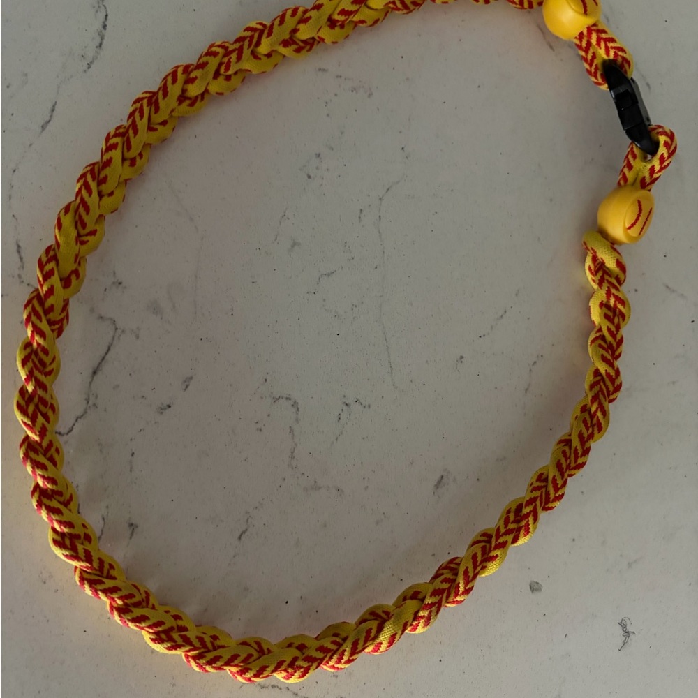 Braided Yellow and Red Softball Sport Necklace